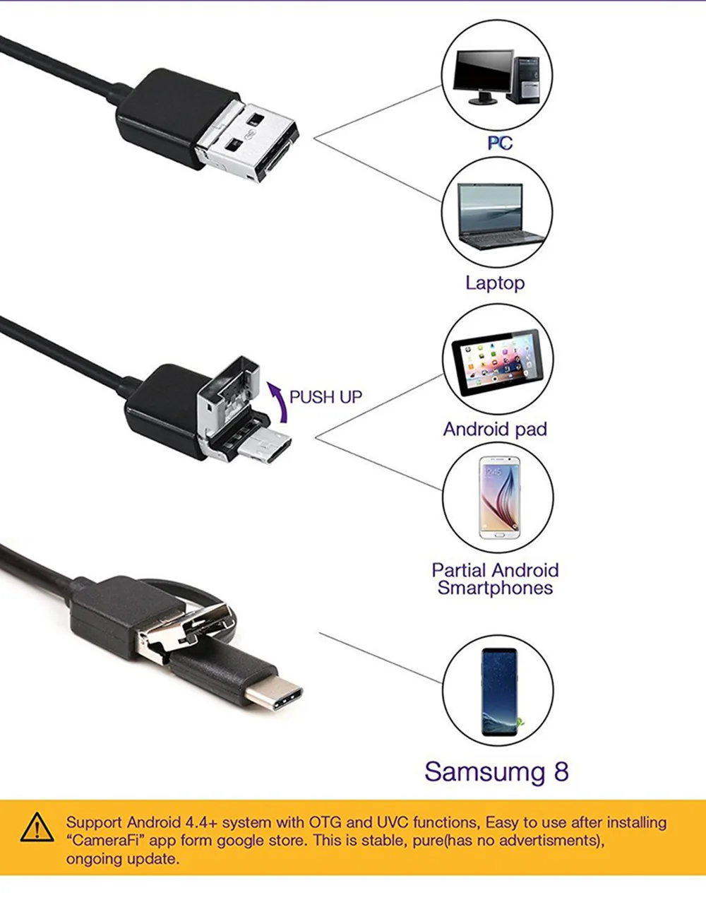 Imagem -06 - Câmera Endoscópio Impermeável Usb Ajustável Android Inspeção Flexível Borescope Telefone pc Leds mm Ip67