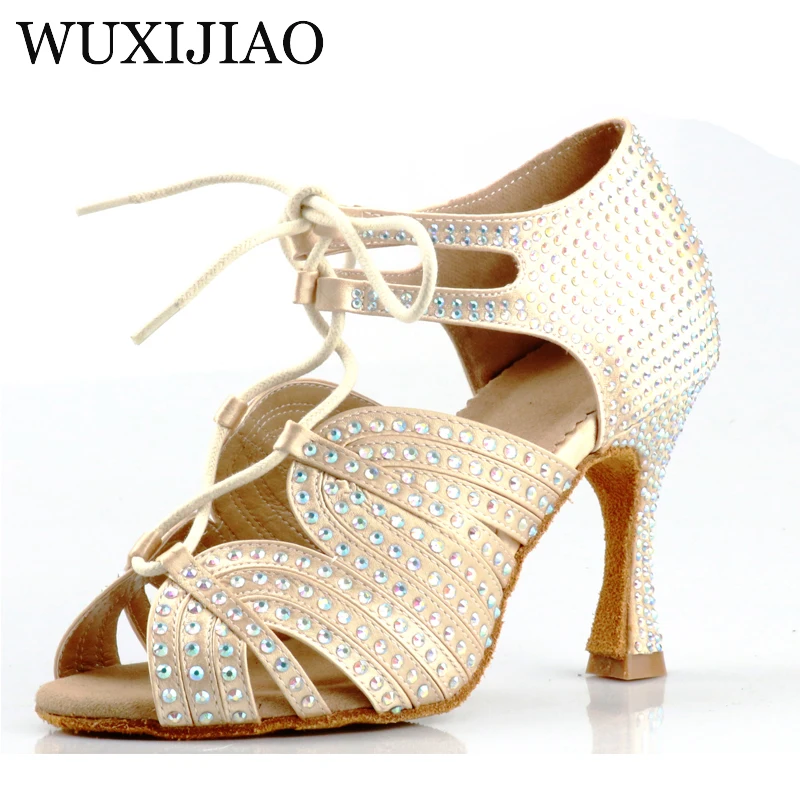 WUXIJIAO Lace-Up ข้อเท้ารองเท้าเต้นรำละตินรองเท้าสุภาพสตรีรองเท้าส้นสูงสบาย Salsa รองเท้าปาร์ตี้รองเท้าแตะ