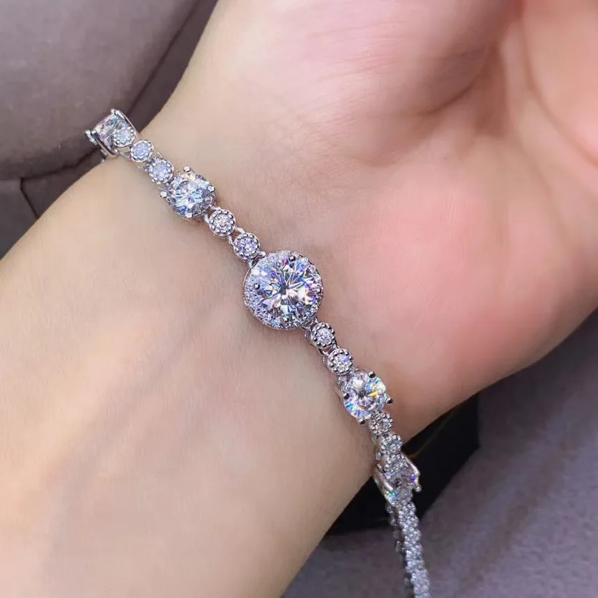 New Real Moissanite D VVS Women's Bracelet 925 Pure Silver Lab Diamond Bracelet Shiny Gemstone Party Birthday Gift Lowest price