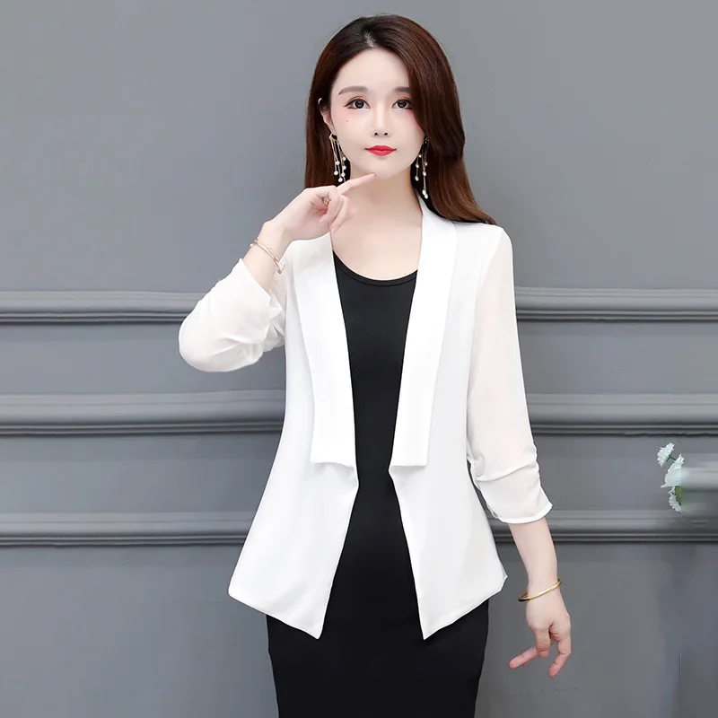 Thin Chiffon Blouse Women Shirring Long Sleeve Shirt Camisa Shawl Bolero Cape Office Blusas Mujer De Moda Tailored Coat Outwear