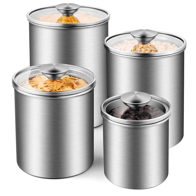 Stainless Steel Kitchen Containers,Food Storage Container With Clear Glass Lids for Storage Coffee containers Cookie Jar