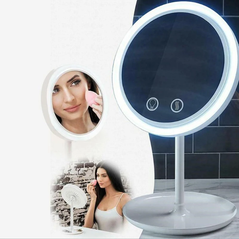 LED Make-Up Spiegel Mit Licht Damen Lagerung Make-Up Lampe Desktop Rotierenden Eitelkeit Spiegel Runde Form Kosmetik Spiegel für Schlafzimmer