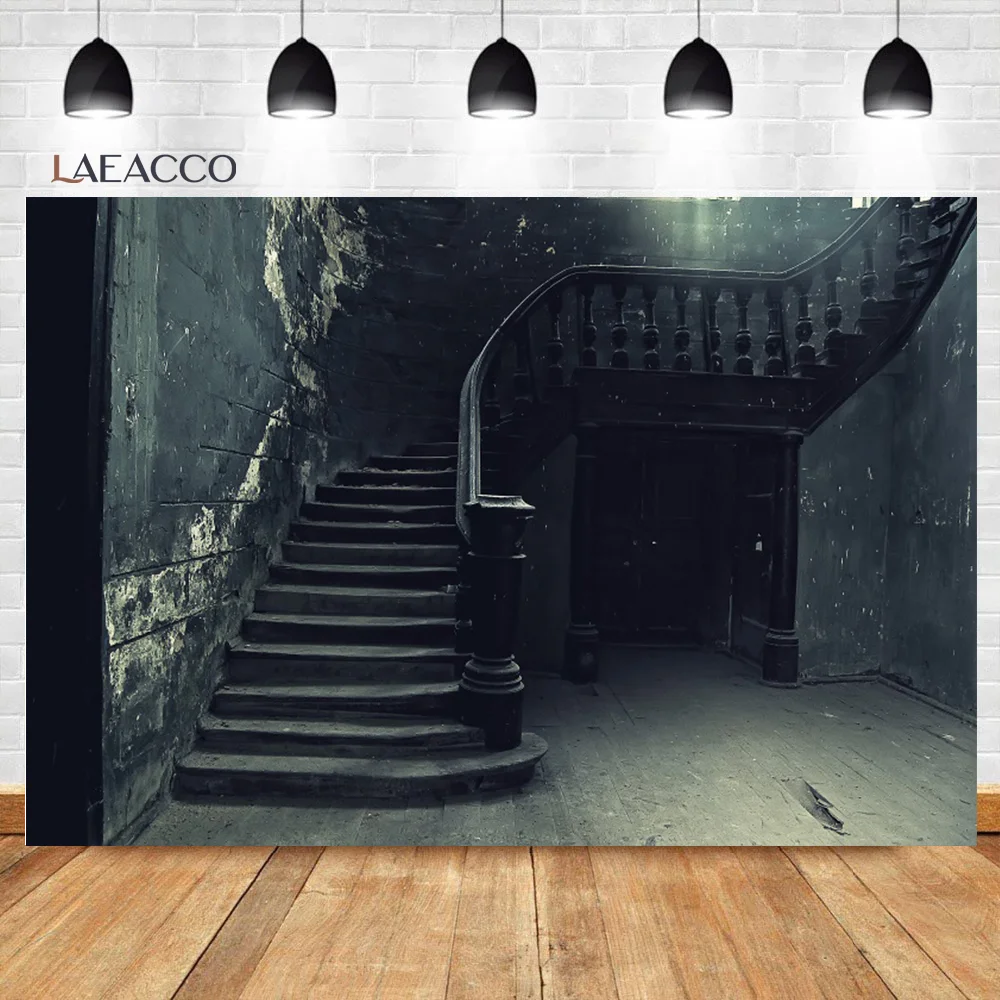 

Laeacco Retro Abandoned Spiral Staircase Interior Halloween Photocall Background Baby Portrait Customized Photography Backdrops