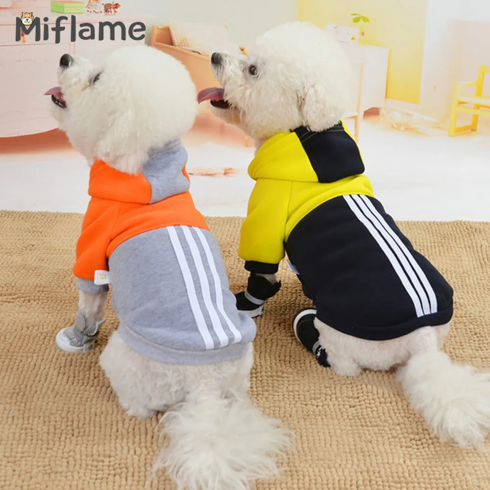 Miflame Patchwork Dog Hooded Clothes Stripe Dog Sweatshirts For Pets Clothes Autumn Winter Small Dogs Hoodies Pomeranian Bichon