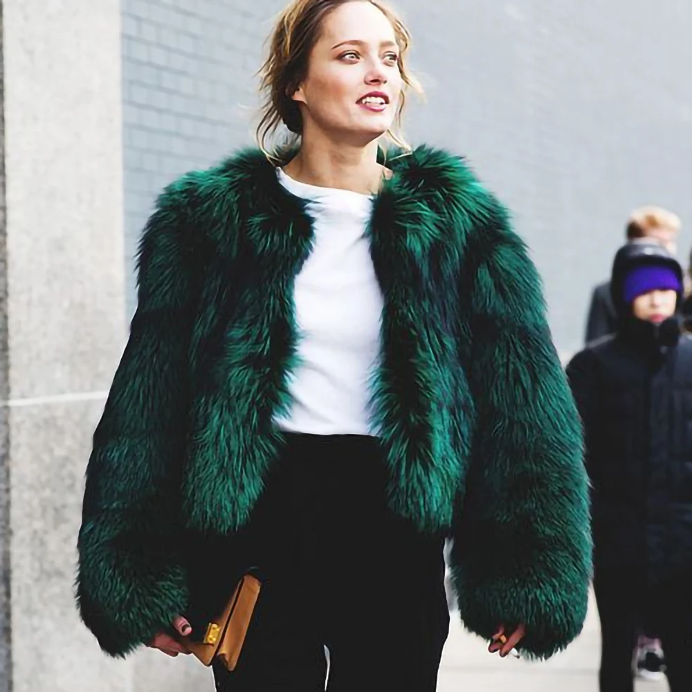 TOPFUR Real Sliver Fox Fur Coat 50cm Green Color Short Women'S Winter Jacket High Quality Real Fox Fur Coat