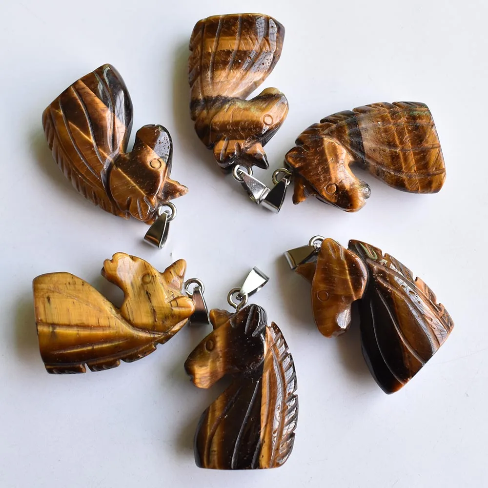 

2020 new fashion natural tiger eye stone carved unicorn shape pendants for necklace jewelry making 6pcs/lot Wholesale Free