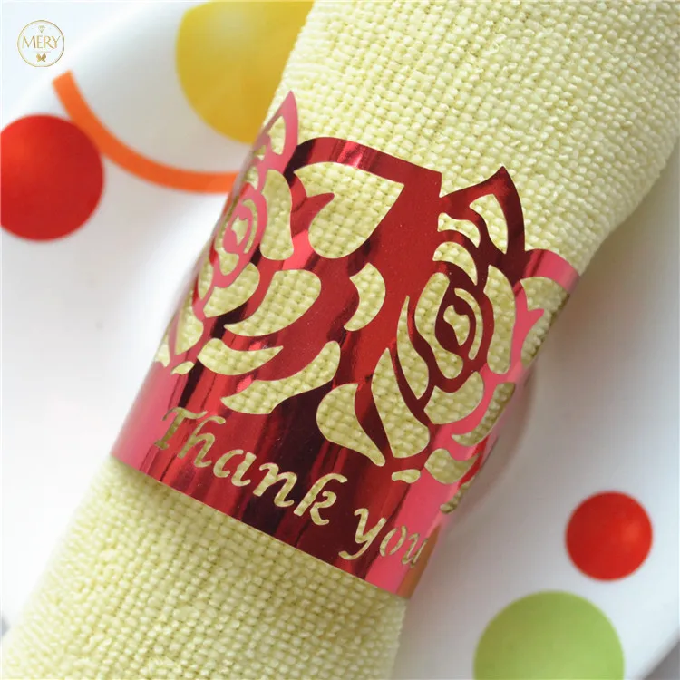 

150pcs Wedding napkin ring laser cut elegant rose customized towel ring for wedding table decoration