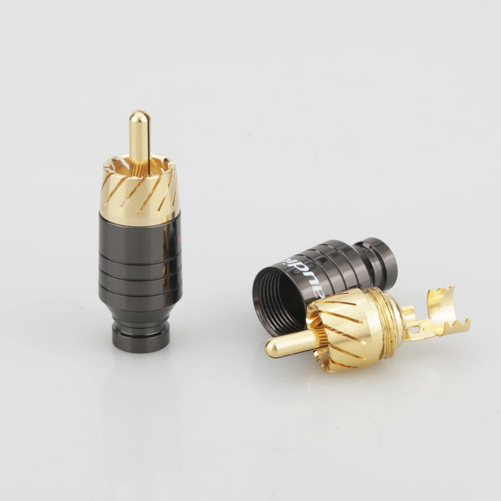 Audiocrast-enchufe RCA de cobre chapado en oro, conector adaptador de Audio y vídeo, 4 piezas