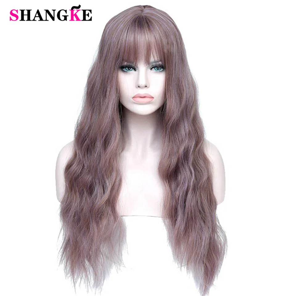 SHANGKE-Peluca de cabello sintético para mujer, cabellera artificial largo con flequillo, resistente al calor, rizado, color rosa y verde, estilo