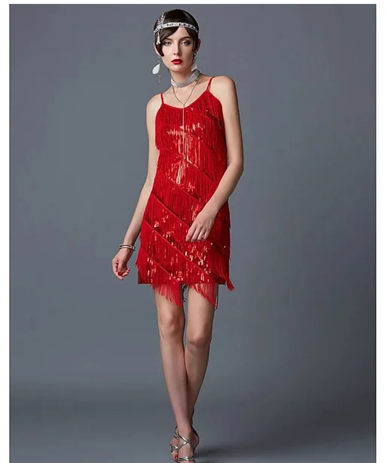 1920s Vintage Great Gatsby Party Sequin Dress Sexy V-Neck Summer Cami Dress  Gold Fringe Dress Vestidos Flapper Costumes One Size - AliExpress 200000532