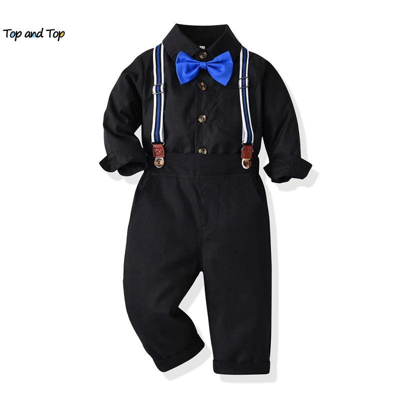 

top and top Boys Formal Suit Kids Boys Gentleman Clothes Sets Long Sleeve Cotton Shirts+Suspenders Trousers Casual Outfits