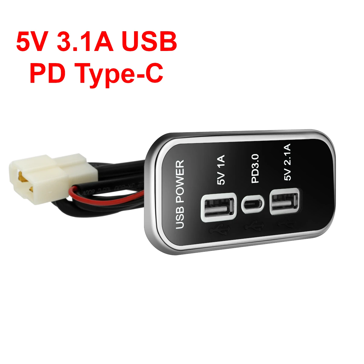 12/24V 18W PD Type C 2.1A 1A USB 3 Slots Car Charger Socket for Motorcycle Auto Truck Boat RV Bus 3 Charging Ports Power Adapter