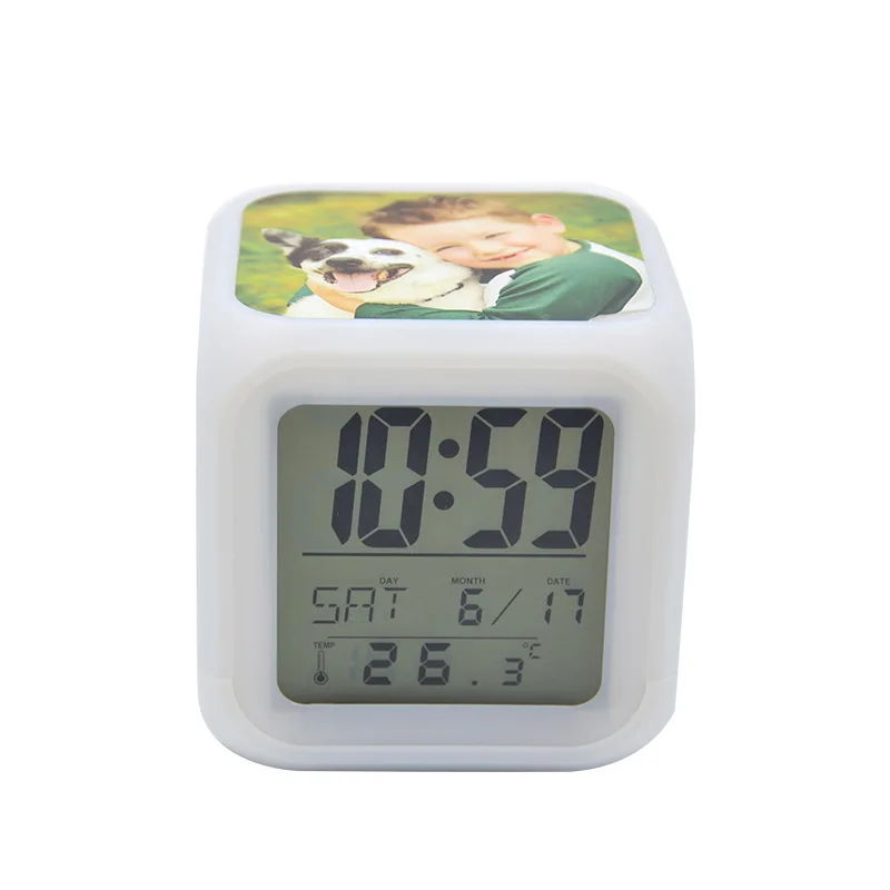 Free Shipping 6pcs/lot New style Sublimation Blank Colorful square LED alarm clock For Sublimation INK Print DIY