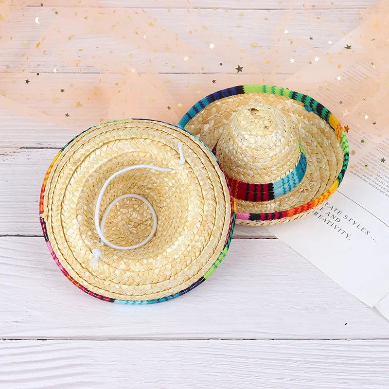 Mini Pet Dogs Straw Hat Sombrero Cat Sun Hat Beach Party Straw Hats Dogs Hawaii Style Hat For Dogs Funny Accessories