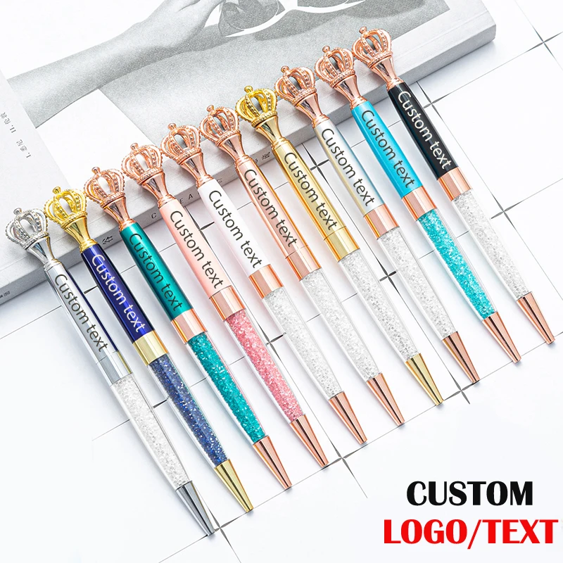 

100Pcs Customizable Logo Metal Crown Ballpoint Pen Gift Pen School Student Office Stationery Wholesale Lettering Engraved Name