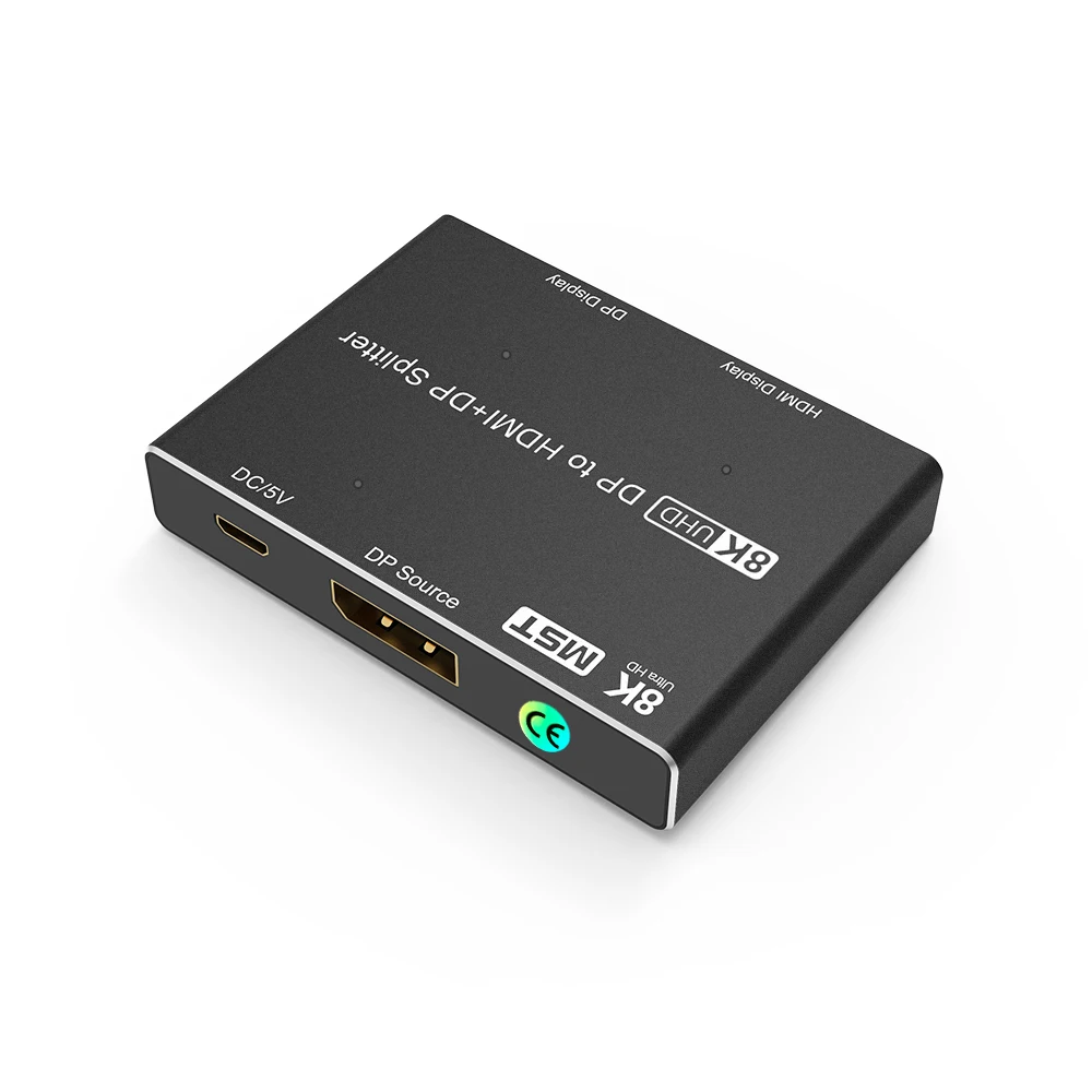 New 8K Displayport to HDMI-compatible splitter DP Splitter 8K@30Hz 4K@120Hz 32.4Gbps for (DP HD) dual port simultaneous displays