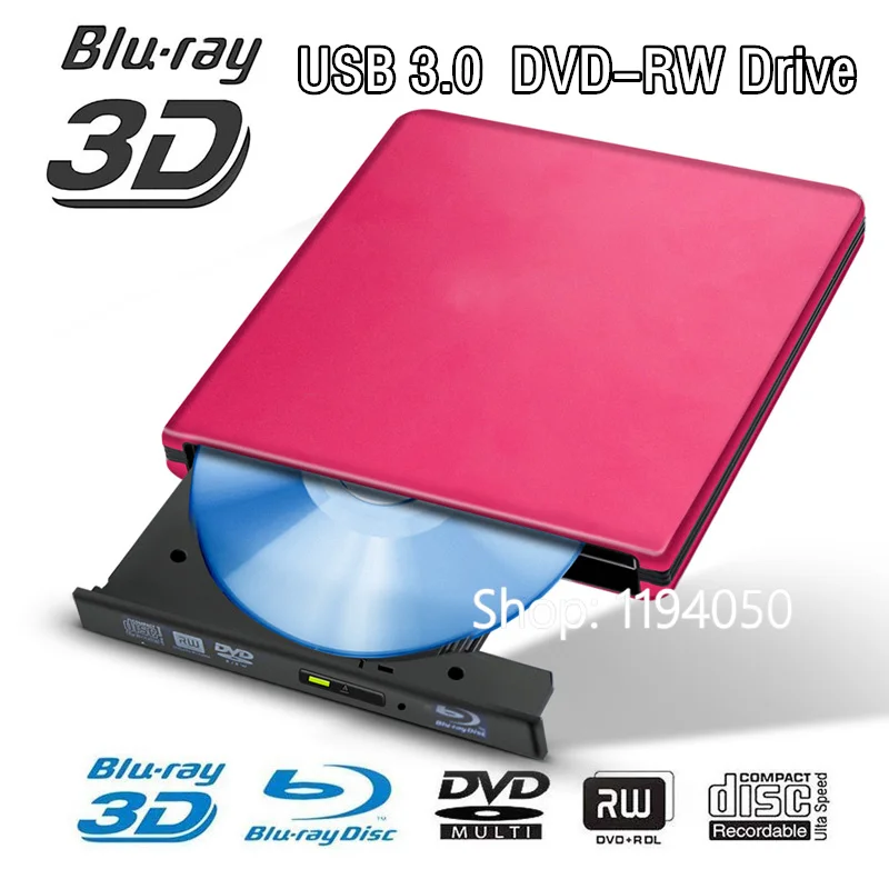 Imagem -02 - Ultra-fino Externo Blu-ray Burner Unidade de Alumínio Usb 3.0 Bd-re cd e Dvd rw Burner Pode Jogar 3d 4k Disc para Laptop