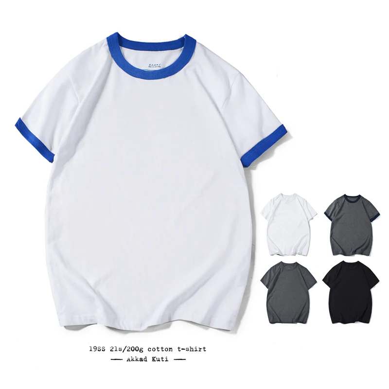 Summer New Heavy Weight Cotton T Shirt Men Blue Round Neck Short Sleeve Tshirt Men Solid Color Casual Streetwear Tops Oversize