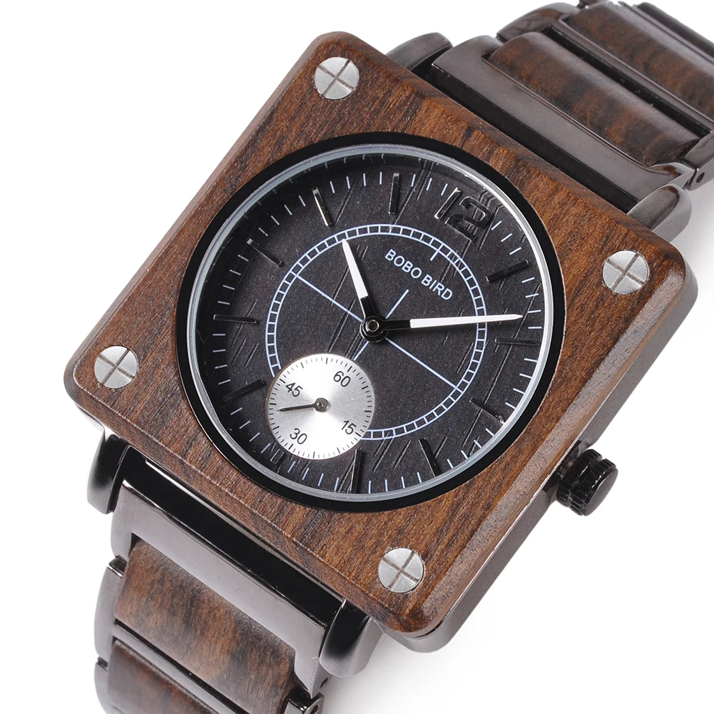 Reloj Madera BOBO BIRD Luxury Brand orologio In legno da uomo orologio da polso quadrato movimento giapponese Seiko Relogio Masculino In confezione