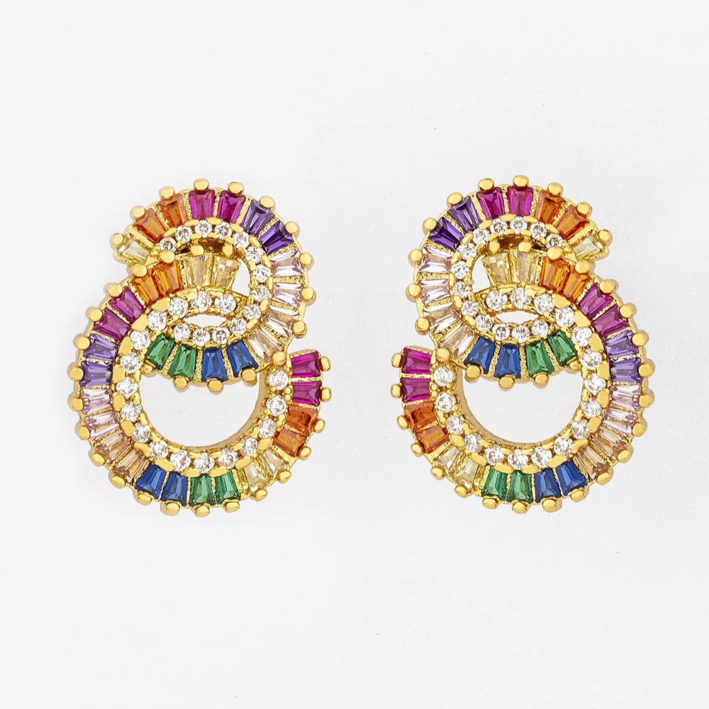 AIBEF Rainbow Cubic Zirconia Circle Stud Earrings Simple Party Round Geometric Fashion Earrings For Women Bohemian Fine Jewelry