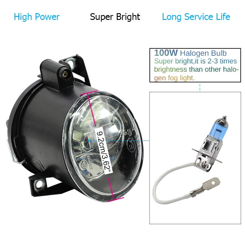 Przednie światło przeciwmgłowe samochodu zestaw abażur + lampa halogenowa 100W H3 ciepły biały 12V akcesoria do siedzenia Altea Toledo Leon Ibiza Cordoba — zdjęcie 4