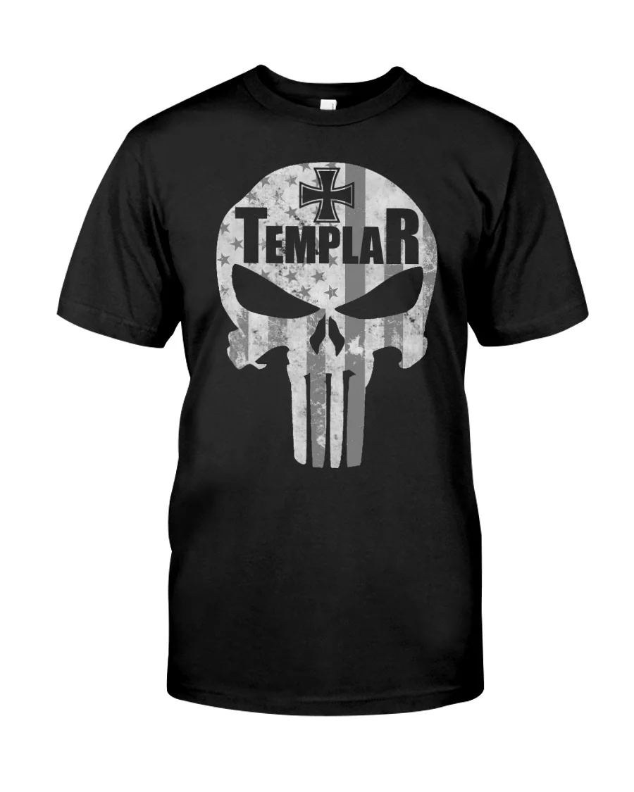 Knights Templar Cross American Flag Skull Graphic Printed T-Shirt. Summer Cotton O-Neck Short Sleeve Mens T Shirt New S-3XL