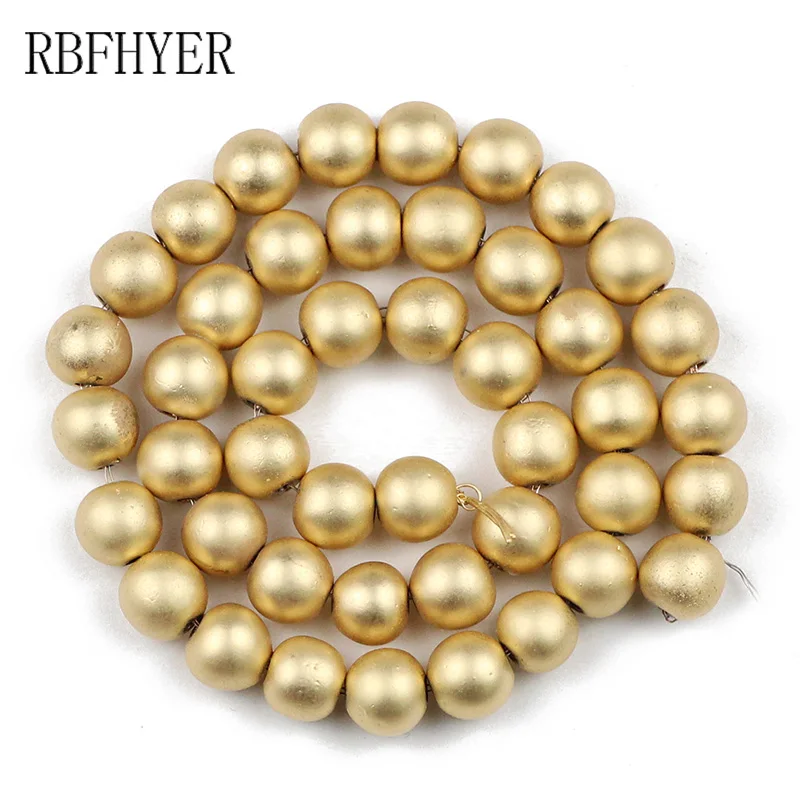 Matte Round KC Gold color Natural Hematite Stone Loose Beads 2/3/4/6/8/10mm For Jewelry Making Bracelet Accessories Wholesale