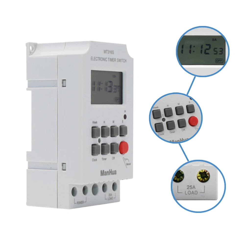 ManHua MT316S 220VAC 25A Din Rail Programmable Electronic Timer For Universal Electric Appliance Digital Timer Switch