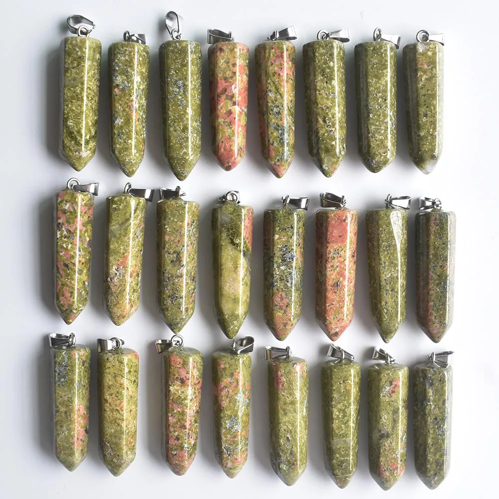 

Fashion Hot sale flower green stone Charm Hexagonal pillar point pendants for jewelry marking Wholesale 24Pcs/lot Free shipping