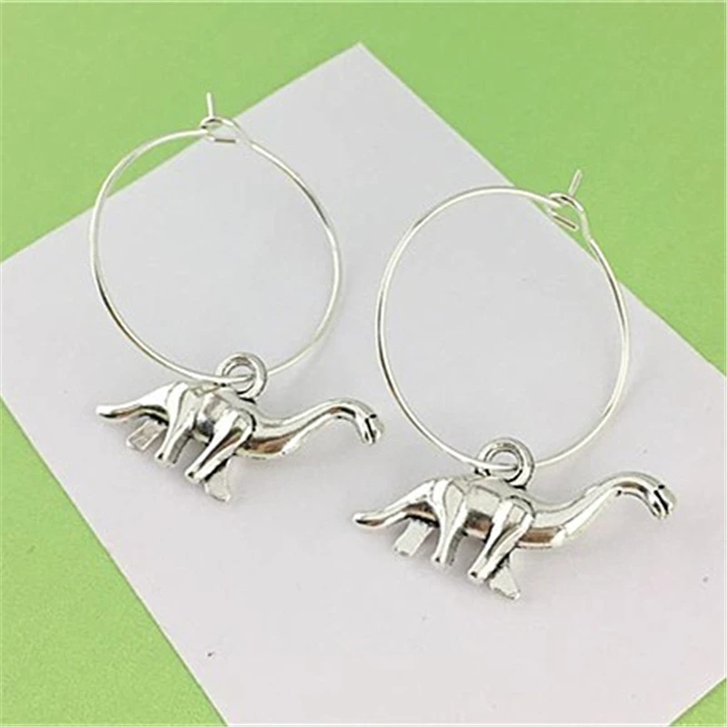 Brontosaurus Hoop Earrings - 30mm Diameter, Silver Color Plated Hoops, Dinosaur Jewellery, Teen Girl Gift, Herbivore Quirky Gift