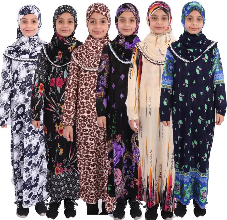 Saudi Arabia Moroccan Girls Abaya Kids Abaya for Children Muslim Gowns Dresses Turkish Prayer Robe Hijab Geyim Jalabiya Islamic