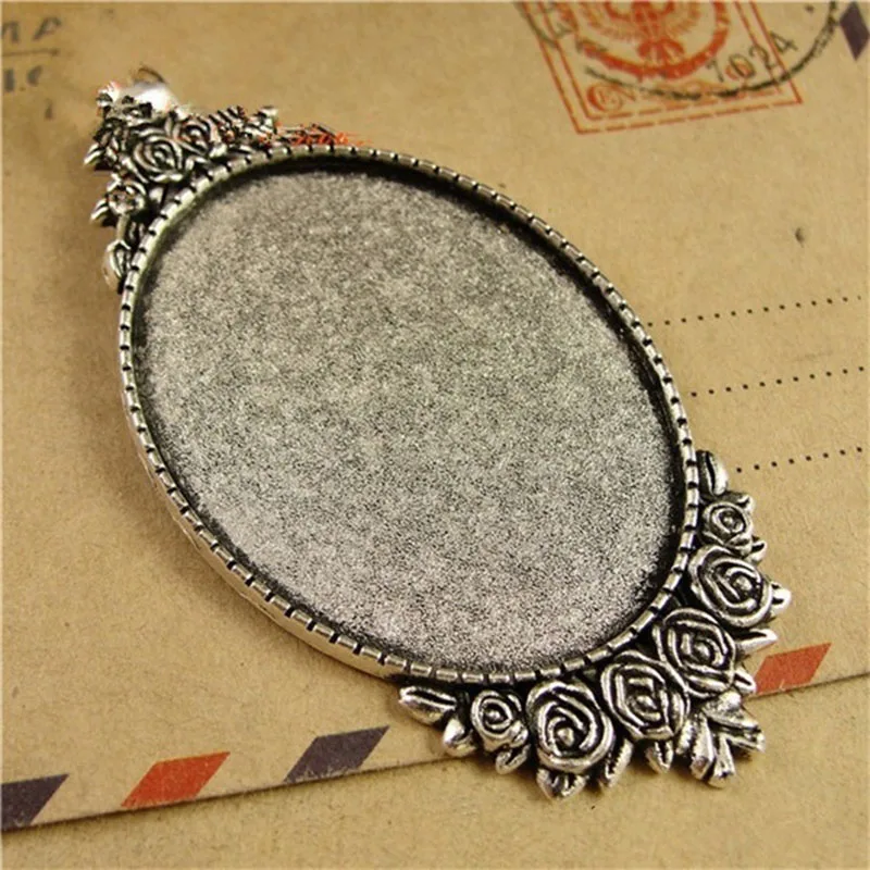 5pcs/lot Base Size 30*40mm Flower Pendant Cabochon Base Settings Cameo Tray Bezel Blank for DIY Jewelry Making Findings