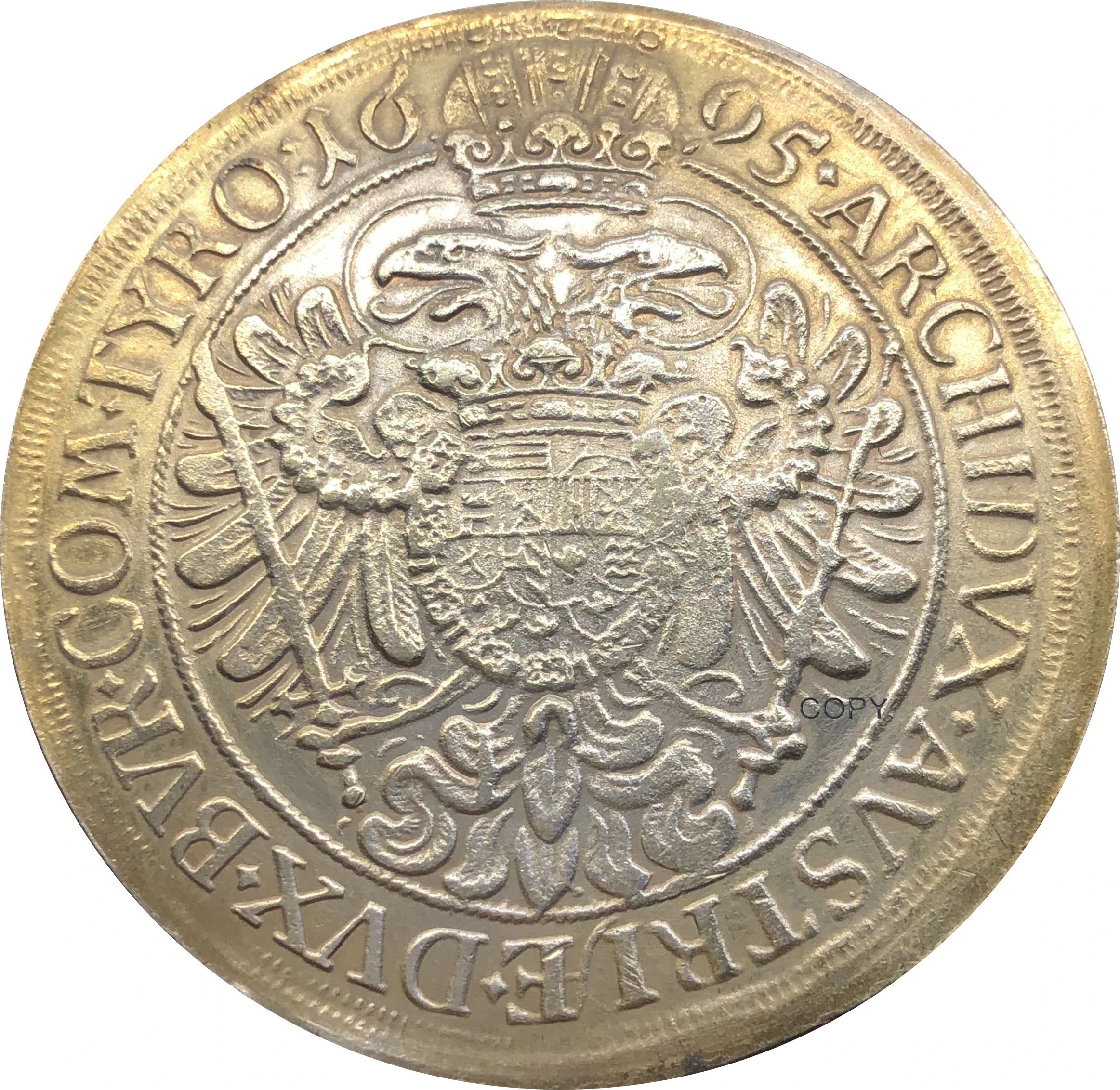 Austriaco habburg 1 Thaler Leopold I Vienna 1695 latón plateado copia de monedas de plata