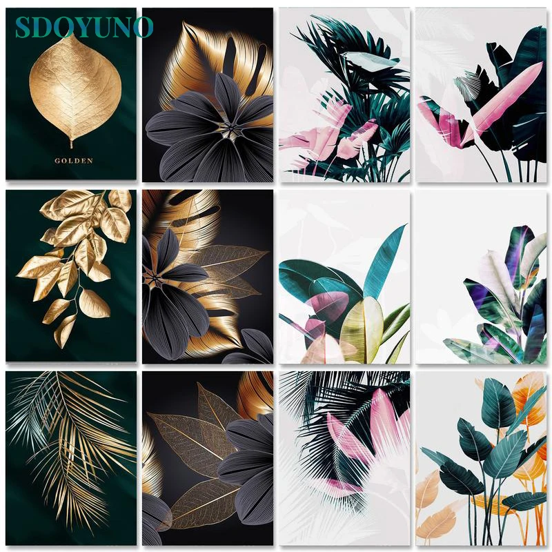 

SDOYUNO 60x75cm Paint By Numbers Golden leaf DIY Set of Acrylic Paint For Painting By Numbers On Canvas Plant Scenery Home Decor