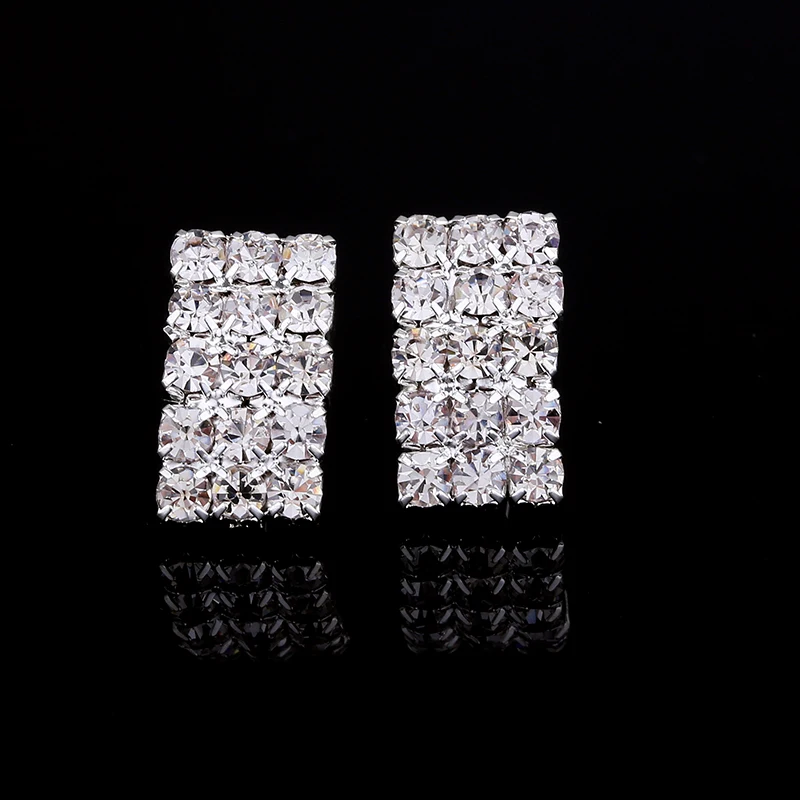 TDQUEEN Stud Earrings for Women Crystal Rhinestone Bridal Wedding Silver Plated Square Earring Brincos Cute Ear Stud Earrings