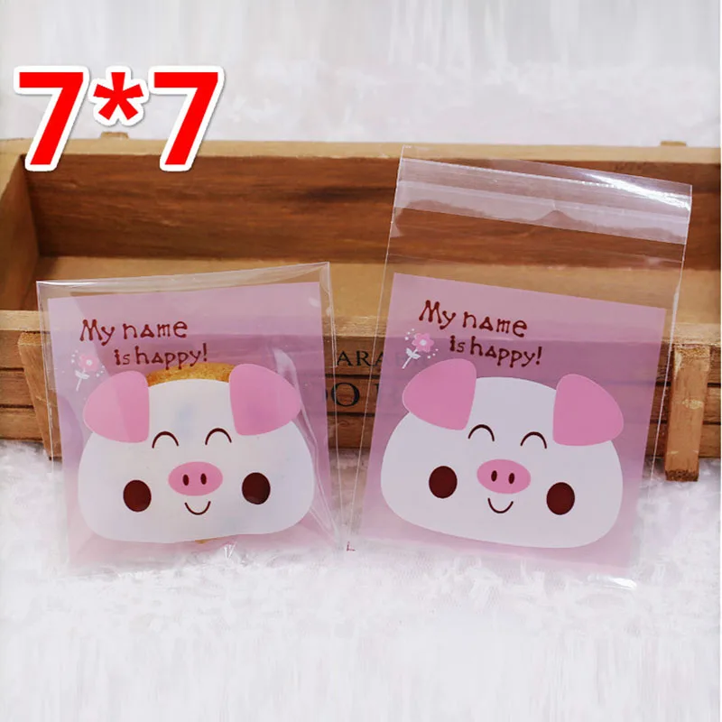 

100pcs/lot Cookies Ziplock Bag Pink Frosted Cartoon Happy Pig Homemade Snack Food Candy Packaging Bags Party Nougat Wrapper Bag