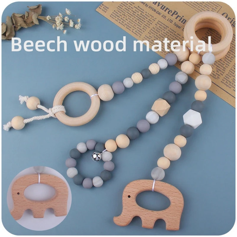 Anneau de gymnastique en bois de hêtre pour bébé, 3/4 pièces, support de Fitness, pendentifs, perles en Silicone, anneau de dentition, nouveau-né, poussette, hochet, jouets de gymnastique