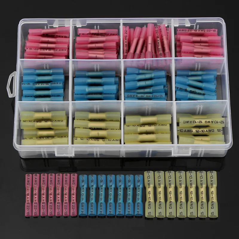 180pcs/lot Waterproof Heat Shrink Butt Connectors Electrical Wire Splice Cable Crimp Terminals Connectors AWG 22-10 Kit