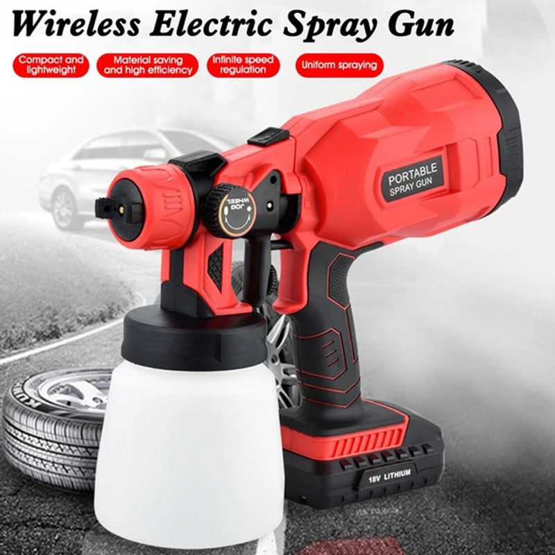 

18V Cordless Electric Spray Gun Household Paint Sprayer High Pressure Flow Control Easy Spraying Cordless Airbrush 800ml