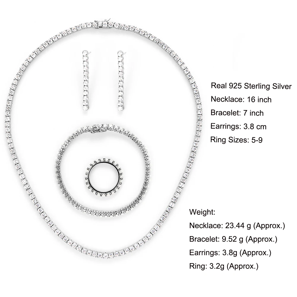 Solid 925 Sterling Silver Tennis Necklace(41-55CM,16-22\