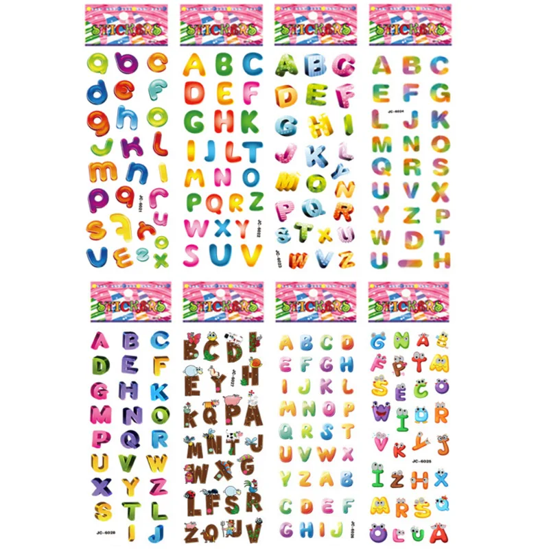 8 Sheets/Pack Numbers and Letters Kids Cute Stickers 3D Bubble PVC Early Learning Educational Toys Cartoon DIY Sticker