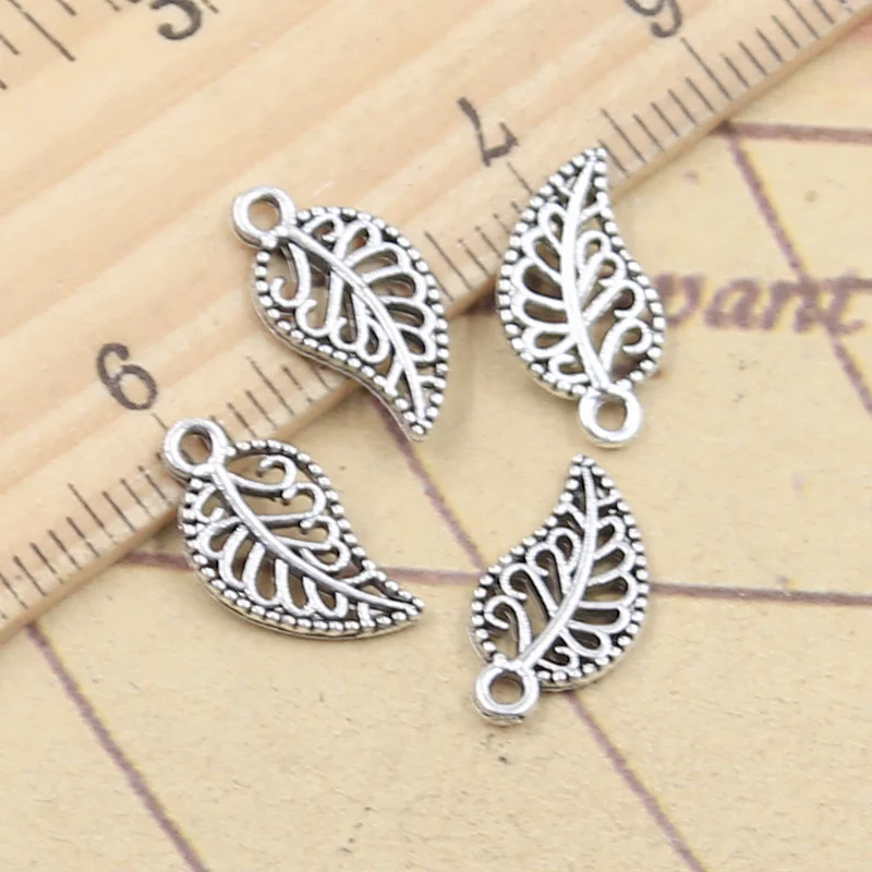 30 sztuk Charms Hollow liść drzewa 14x7mm tybetański srebrny kolor wisiorki antyczna biżuteria Making DIY Handmade Craft
