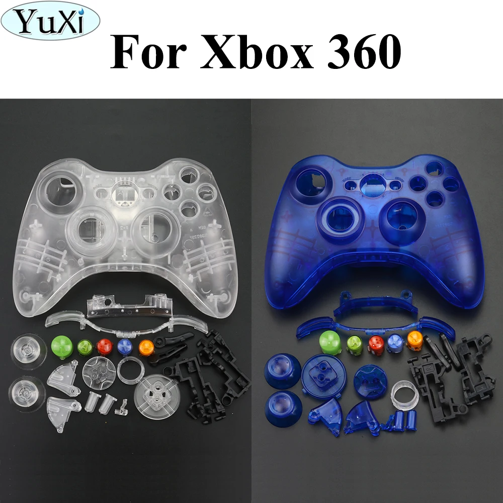 

YuXi Replacement Part Clear Blue Wireless Controller Shell Case Bumper Analog sticks Buttons Game for Xbox 360