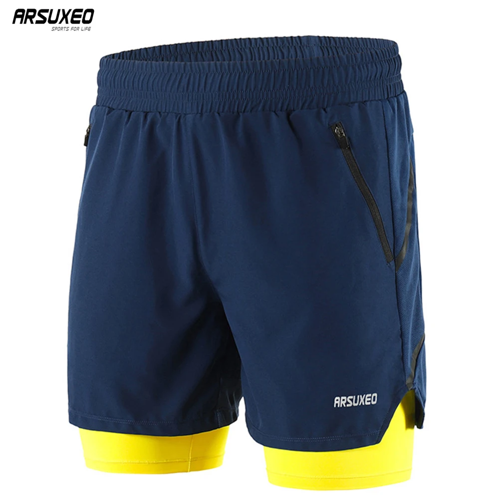 2 in 1 Gym running Men\'s Shorts Crossfit Fitness sportswear Training  racing short quick dry fit basketbal