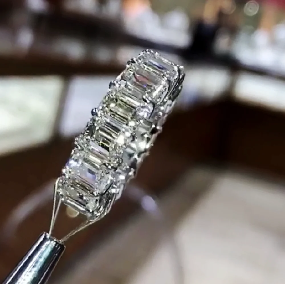 

Luxury 925 Sterling Silver Emerald cut Diamond Band Ring Wedding Engagement Cocktail rings for Women natural gemstone Jewelry