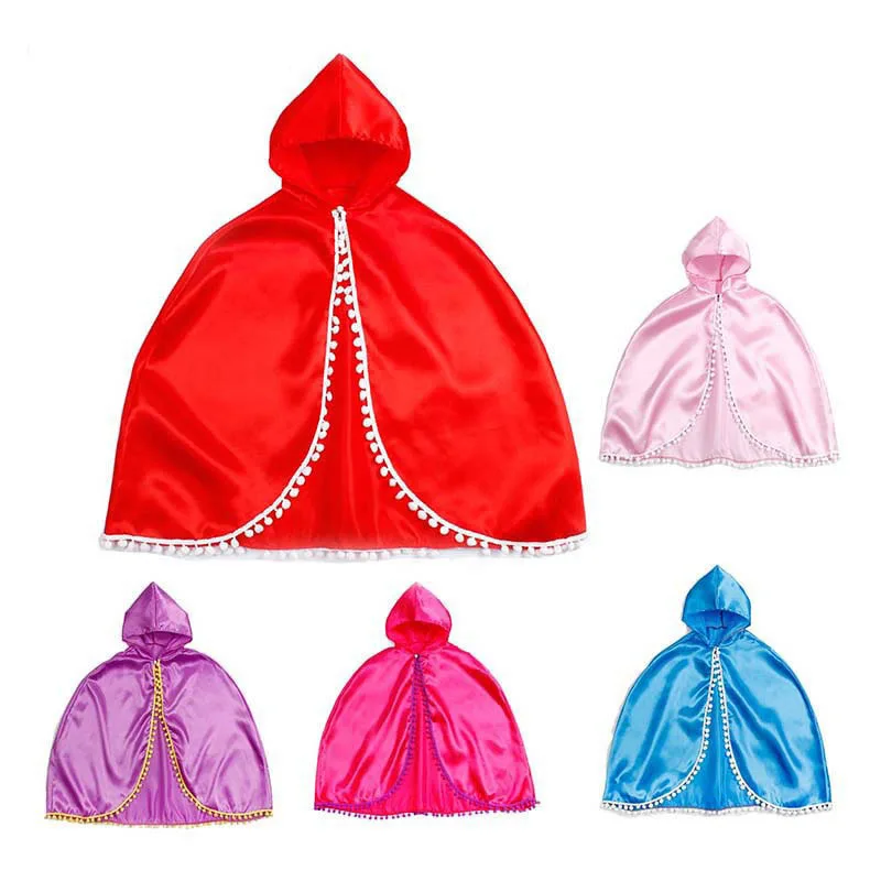 Girl Princess Satin Cape Hooded Cloak for Halloween Costume Role Play Birthday Party Children's Day Cosplay Accessory