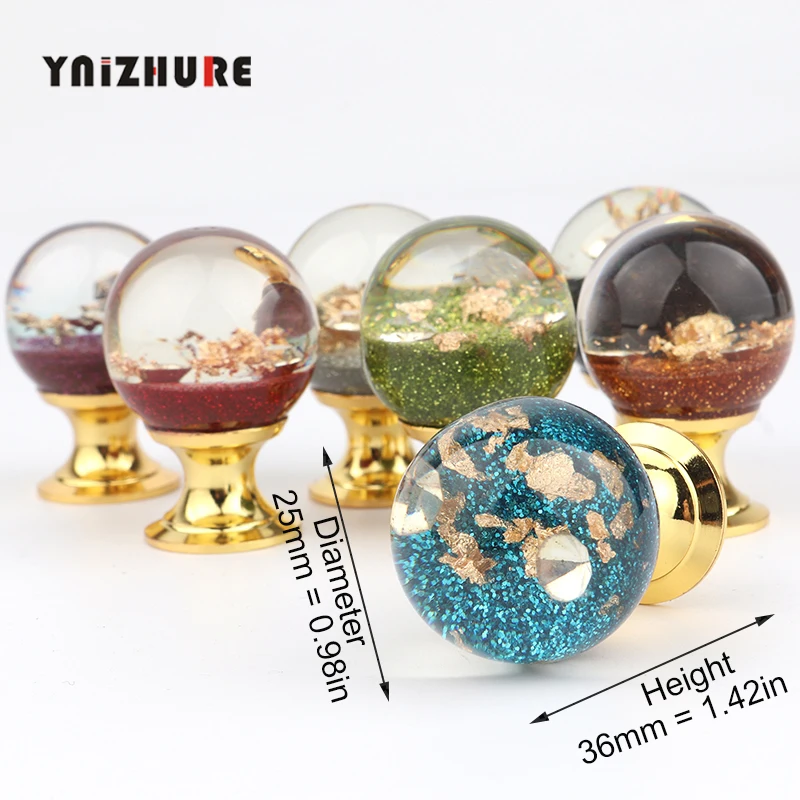 New Ocean coral crystal handle Resin+Gold Metal Cupboard Pulls Drawer Knobs door Furniture Handles Hardware