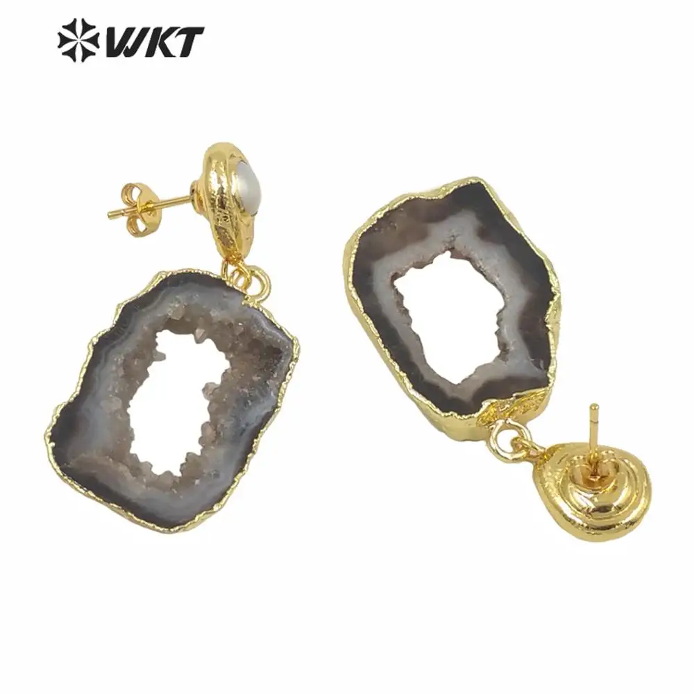 WT-E639 WKT	Women Stone Earrings Natural Stone With Gold Electroplated Dangling Earrings Pearl Stud High Quality Female Jewelry