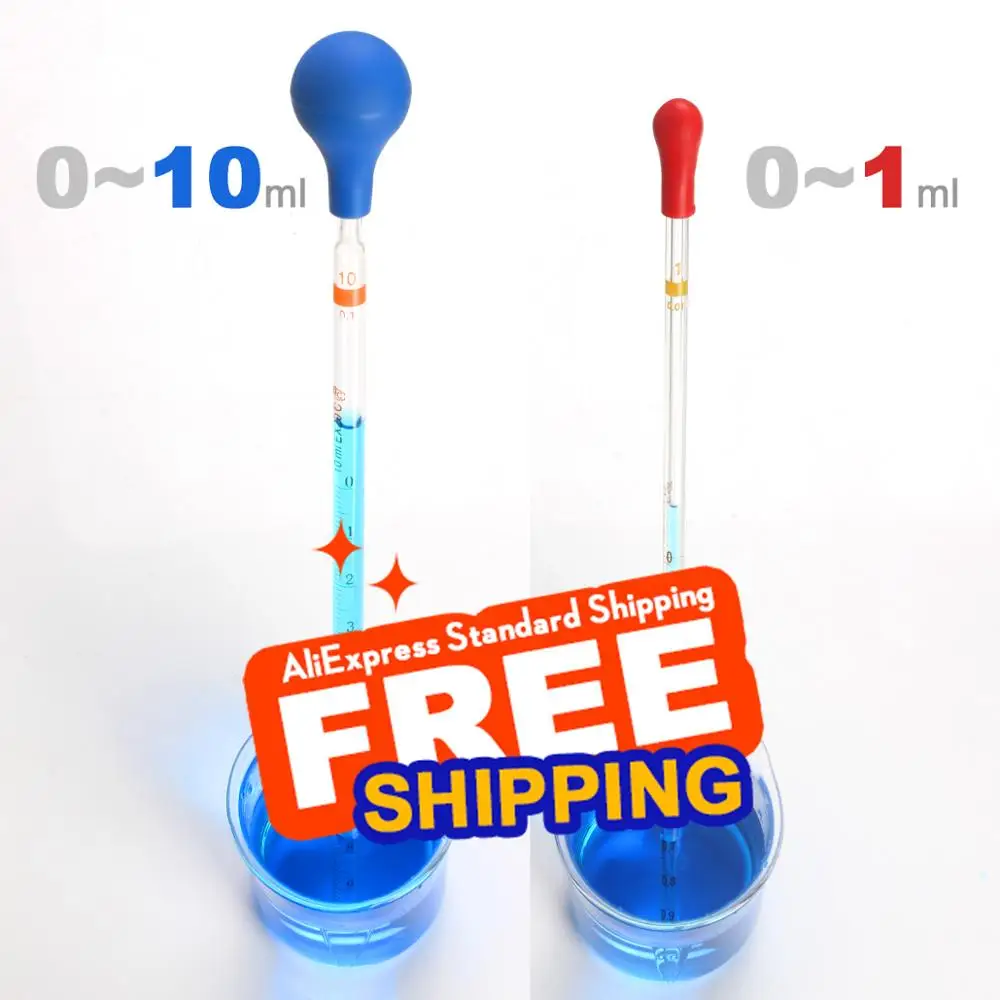 

2pcs 0.1/0.2/0.5/1/10ml Glass Scale Line Dropper Pipette Lab Dropper Dropping Pipet Blue Rubber Head Pipettors by ks-tek