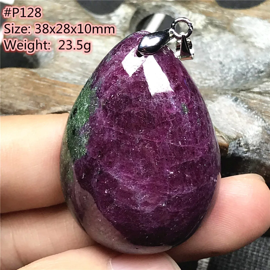 Top Natural Ruby Zoisite Tumbled Stone Pendant Jewelry For Women Men Healing Luck 38x28x10mm Beads Crystal Silver Gemstone AAAAA